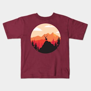 Deer Mountain Adventure Illustration Kids T-Shirt